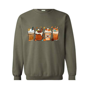 Fall Coffee Sweatshirt, Halloween Pumpkin Latte Drink Cup, Halloween Fall Sweatshirt, Coffee Lover Sweatshirt, Thanksgiving Sweatshirt