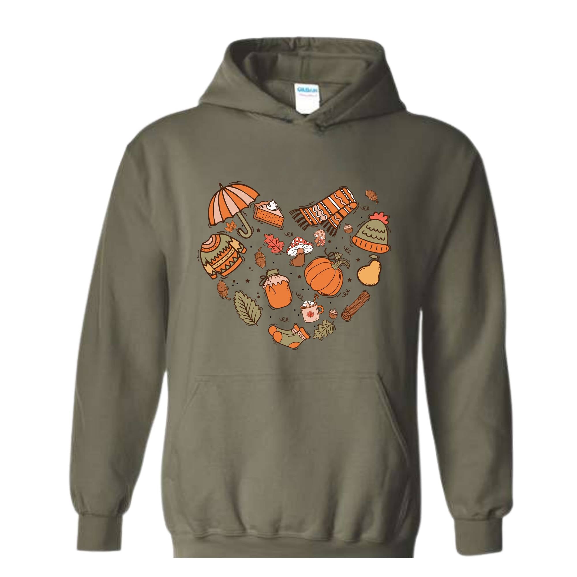 Fall Autumn Doodle Heart Sweatshirt, Pumpkin Heart Sweatshirt, Fall Lover Gift, Cute Pumpkin Sweater, Thanksgiving Sweatshirt