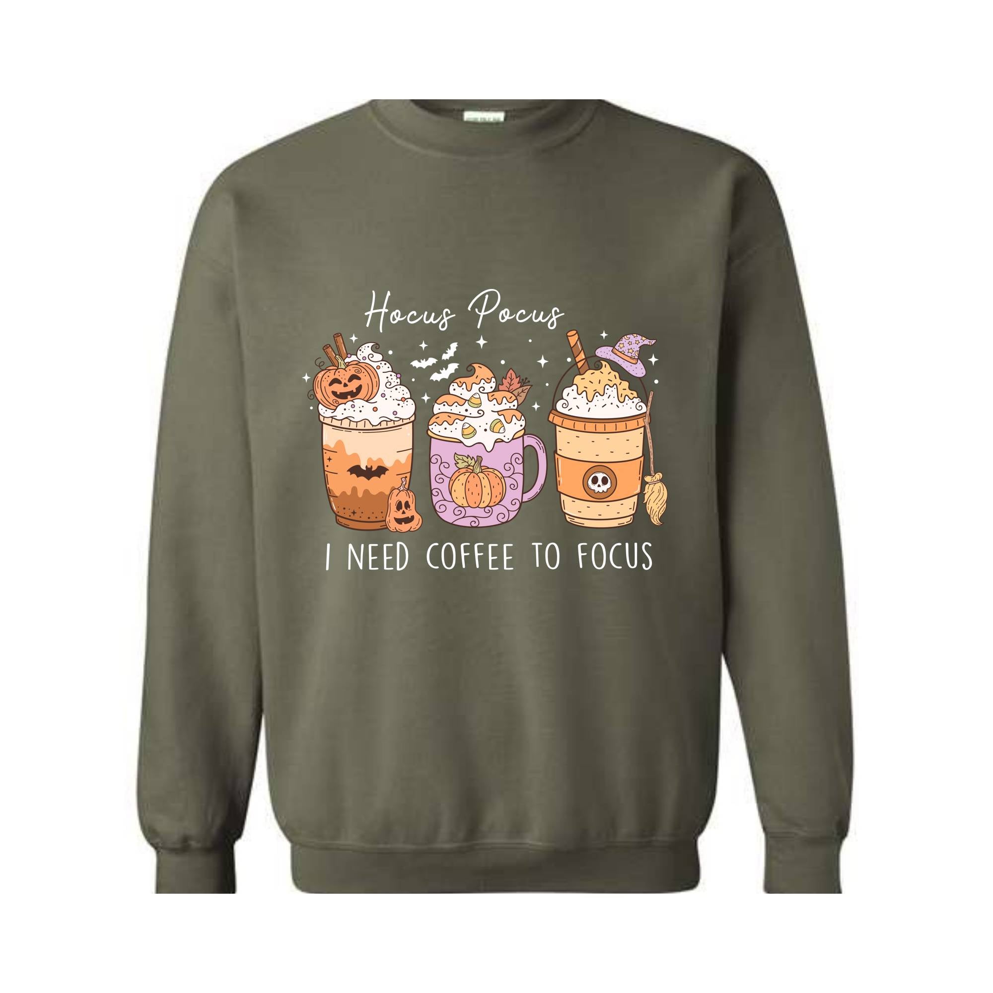 Hocus Pocus I Need Coffee To Focus Sweater, Cute Halloween Sweatshirt, Coffee Lover Shirt, Halloween Gift, Spooky Season Sweatshirt