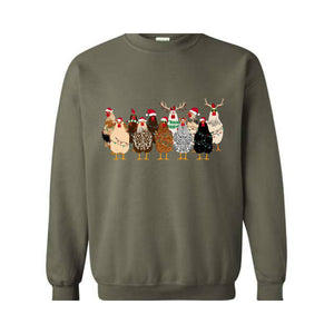 Сute Christmas Chickens Sweatshirt, Christmas Farm Animals Sweat, Chicken Sweater, Christmas Holiday Gifts