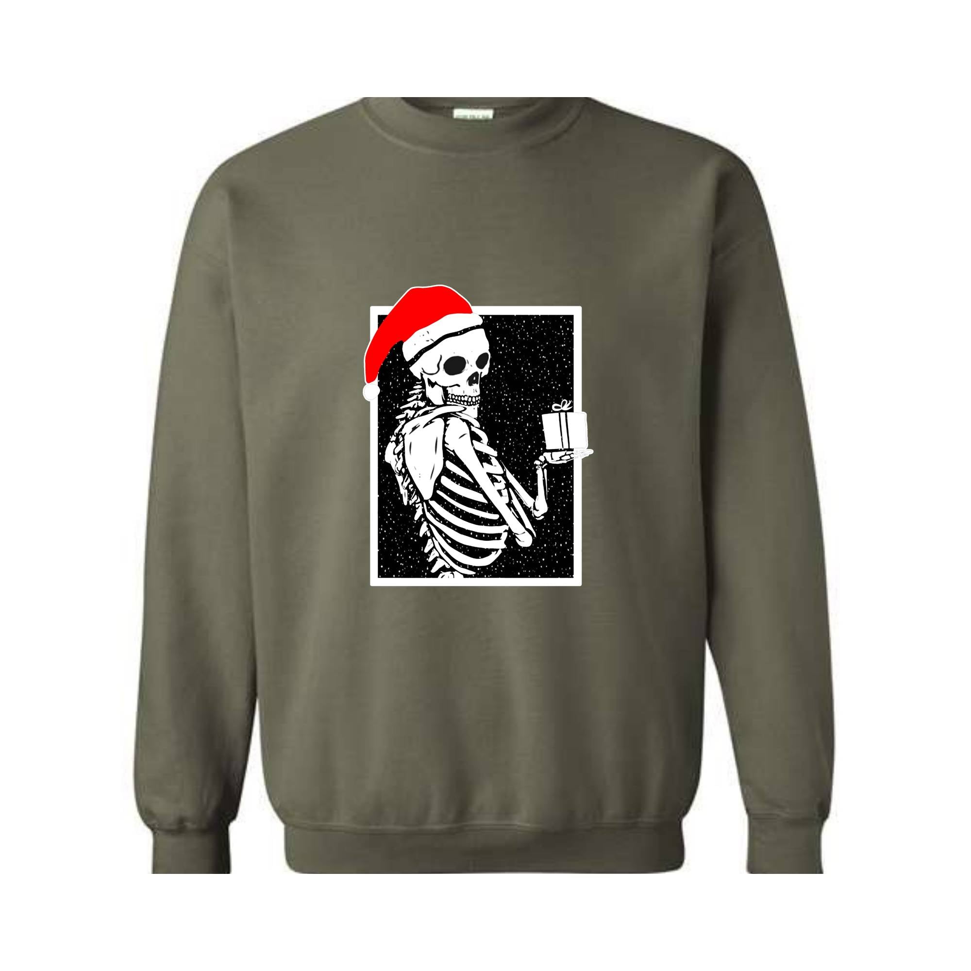 Skeleton With A Gift Christmas Sweatshirt, Merry Christmas Sweatshirt, Holiday Season, Spooky Santa Surprises Sweatshirt