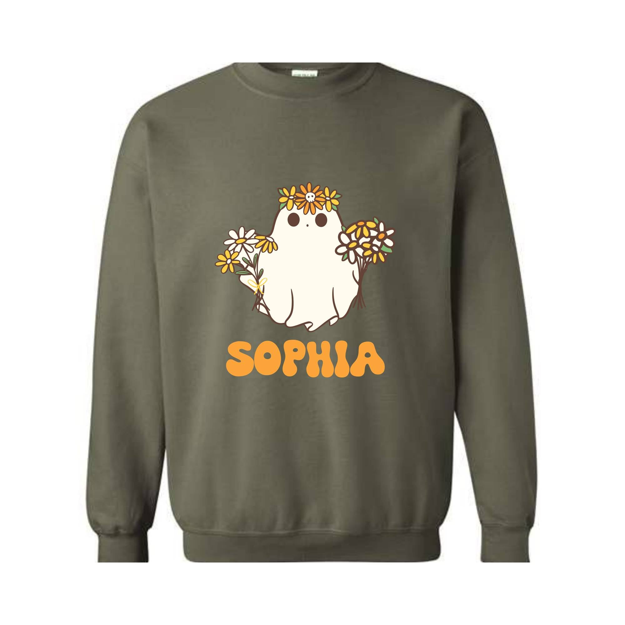 Personalized Floral Ghost Name Toddler Sweatshirt, Custom Retro Halloween Sweat, Cute Halloween Gifts For Girls