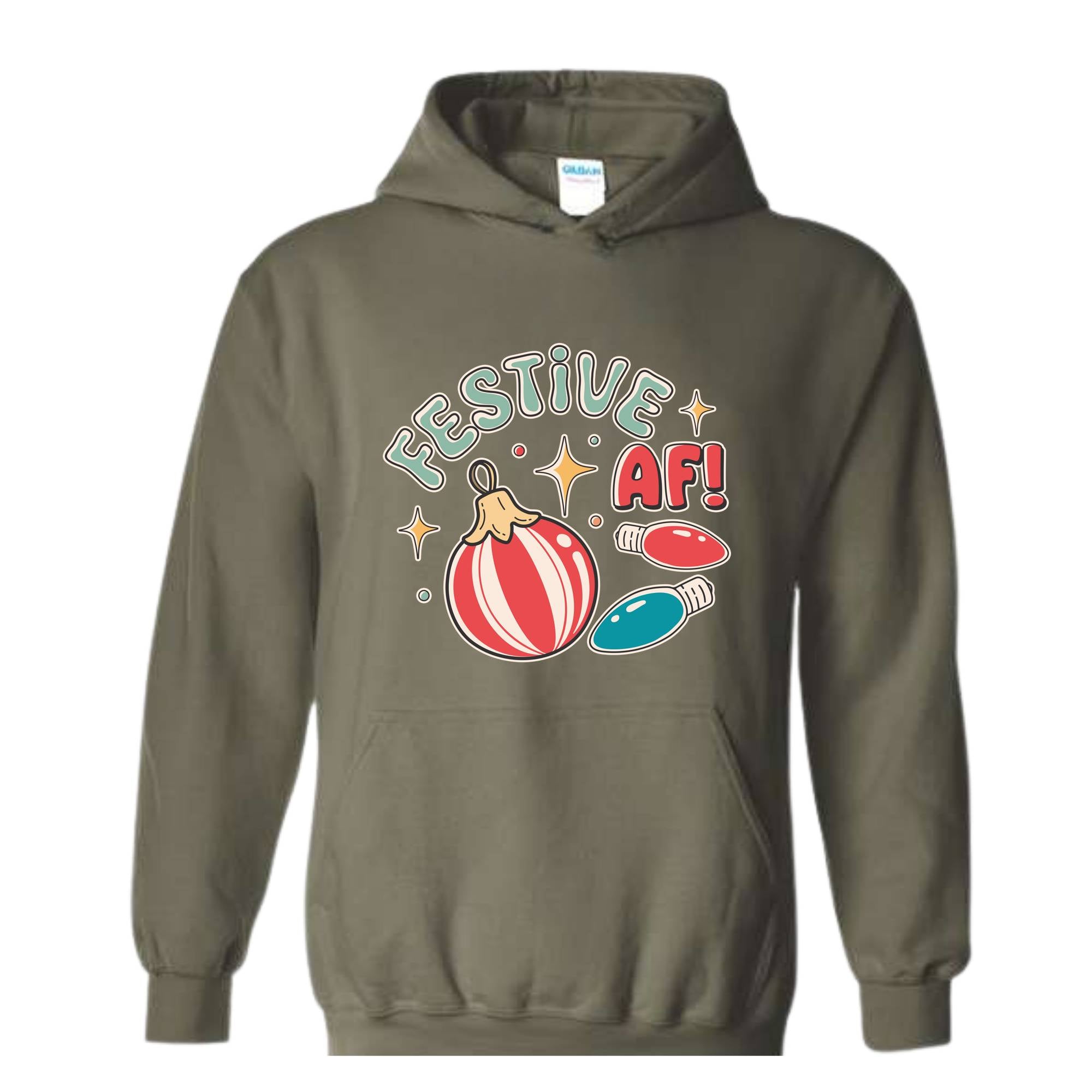 Festive Af! Hoodie, Christmas Hoodie, Christmas Decoration Hoodie, Christmas Tree Hoodie, Fall Hoodie