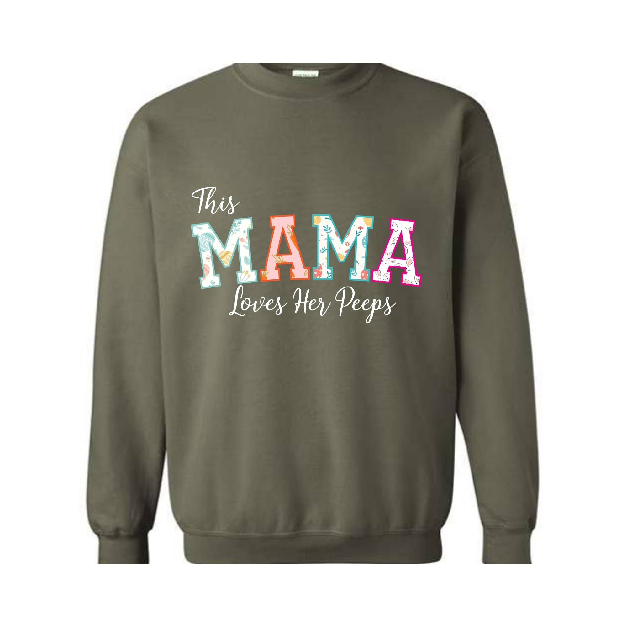 This Mama Loves Her Peeps Custom Easter Sweatshirt, Personalized Easter Peeps Writing on Sleeve Hoodie