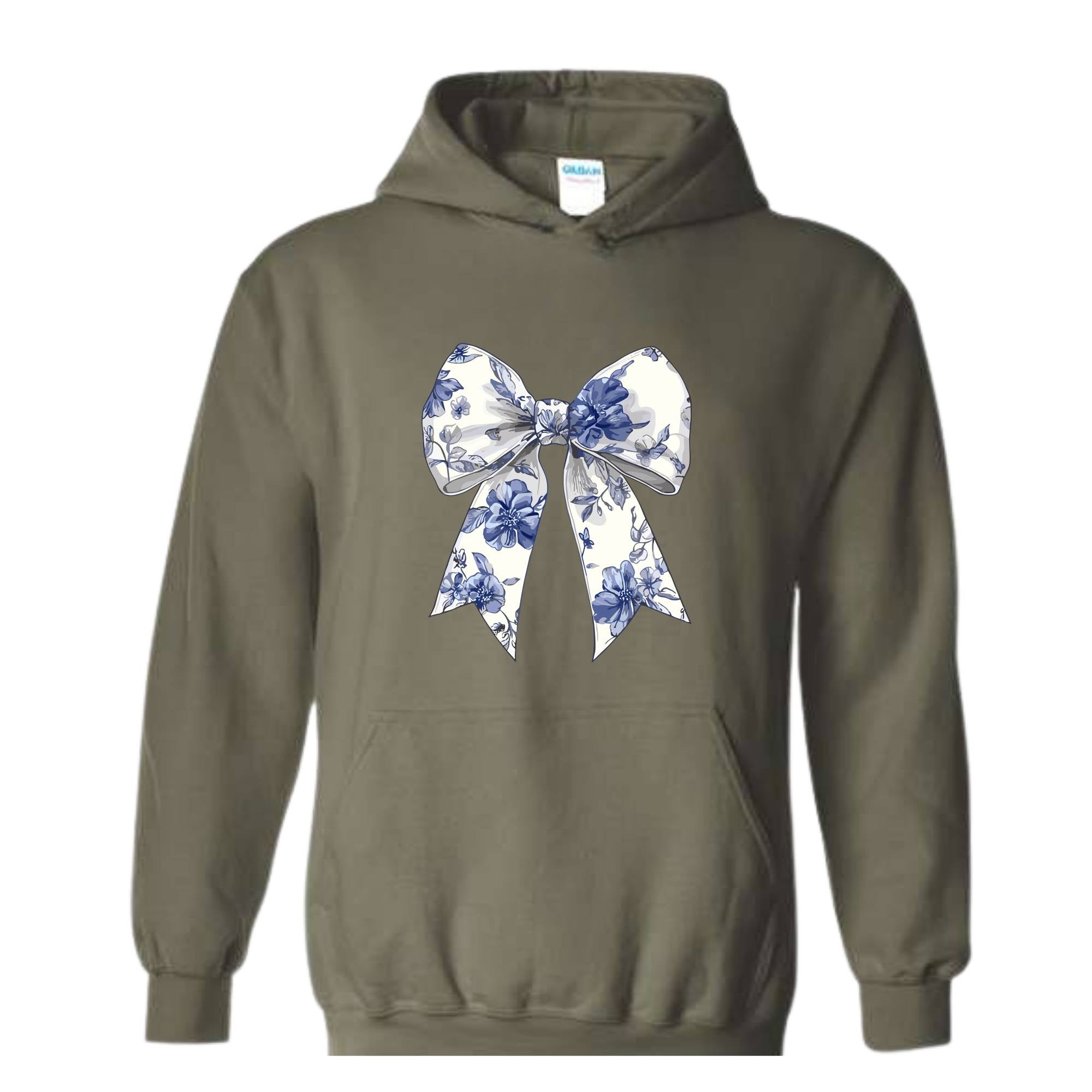 Blue Chinoiserie Bow Hoodie , Toile De Jouy Hoodie, Coquette Bow Blue Hoodie, Cute Mom Hoodie, Toile Blue Bow Hoodie