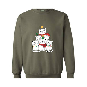 Christmas Cat Tree Sweatshirt, Christmas Cats Hoodie, Meowy Christmas Sweatshirt, Cat Lover Gifts, Holiday Sweater