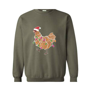 Chicken Christmas Lights Sweatshirt, Animal Christmas Sweatshirt, Farm Christmas Sweatshirt, Funny Chicken Lover, Women Chicken Hoodie