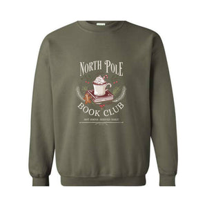 North Pola Book Club Sweatshirt, Hot Cocoa Served Daily Sweatshirt, Christmas Sweatshirt, Books Christmas Sweatshirt, Teacher Sweatshirt