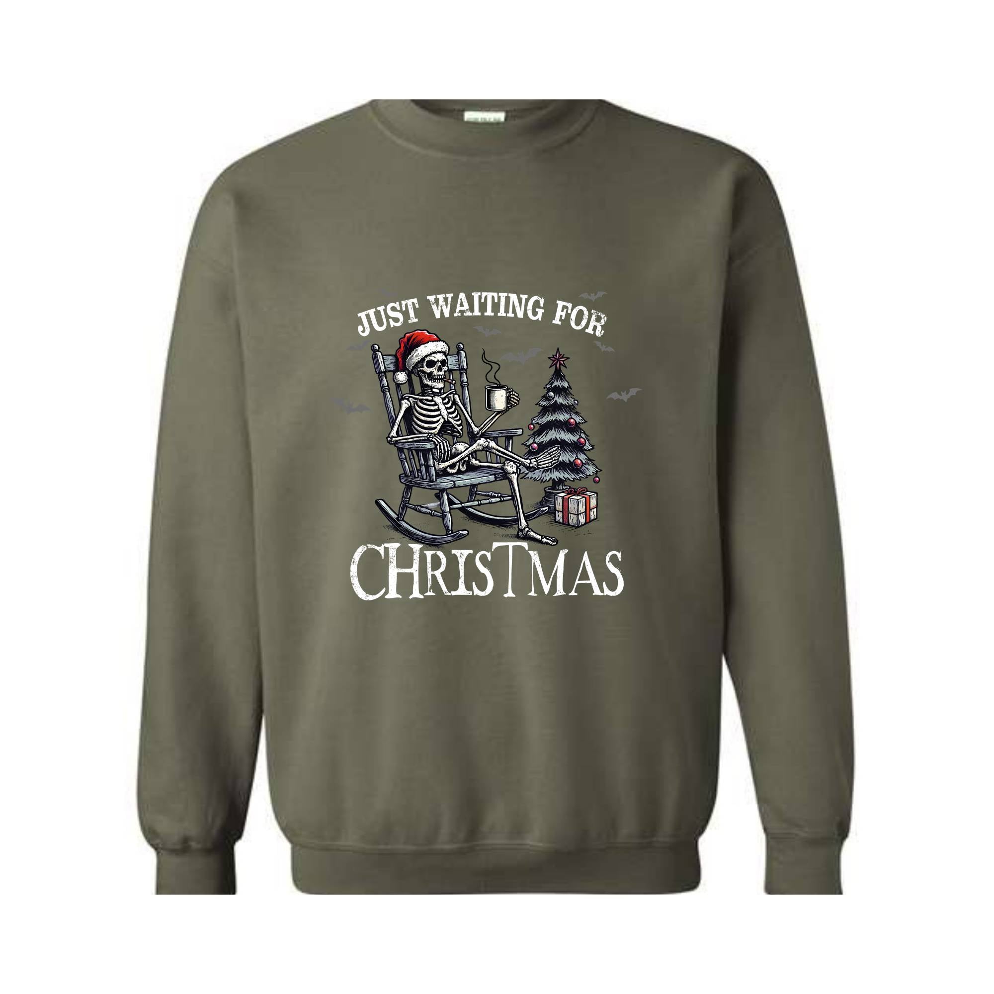 Just Waiting For Christmas Sweatshirt, Halloween Skeleton Sweater, Funny Halloween Crewneck, Skeleton Christmas Shirt, Spooky Season Shirt