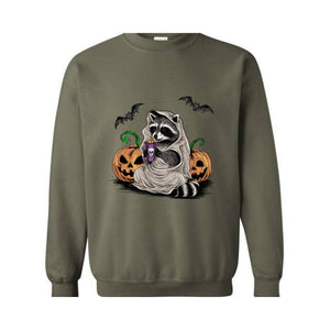 Halloween Sweatshirt, Cute Raccoon Ghost T-Shirt, Retro Halloween Shirts, Spooky Season Gift, Raccoon Halloween Shirt, Pumpkin Fall Shirt