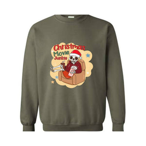 Christmas Movie Junkie Sweatshirt, Christmas Tree Sweatshirt, Christmas Movie Lover Cozy Sweatshirt, Womens Christmas Sweater