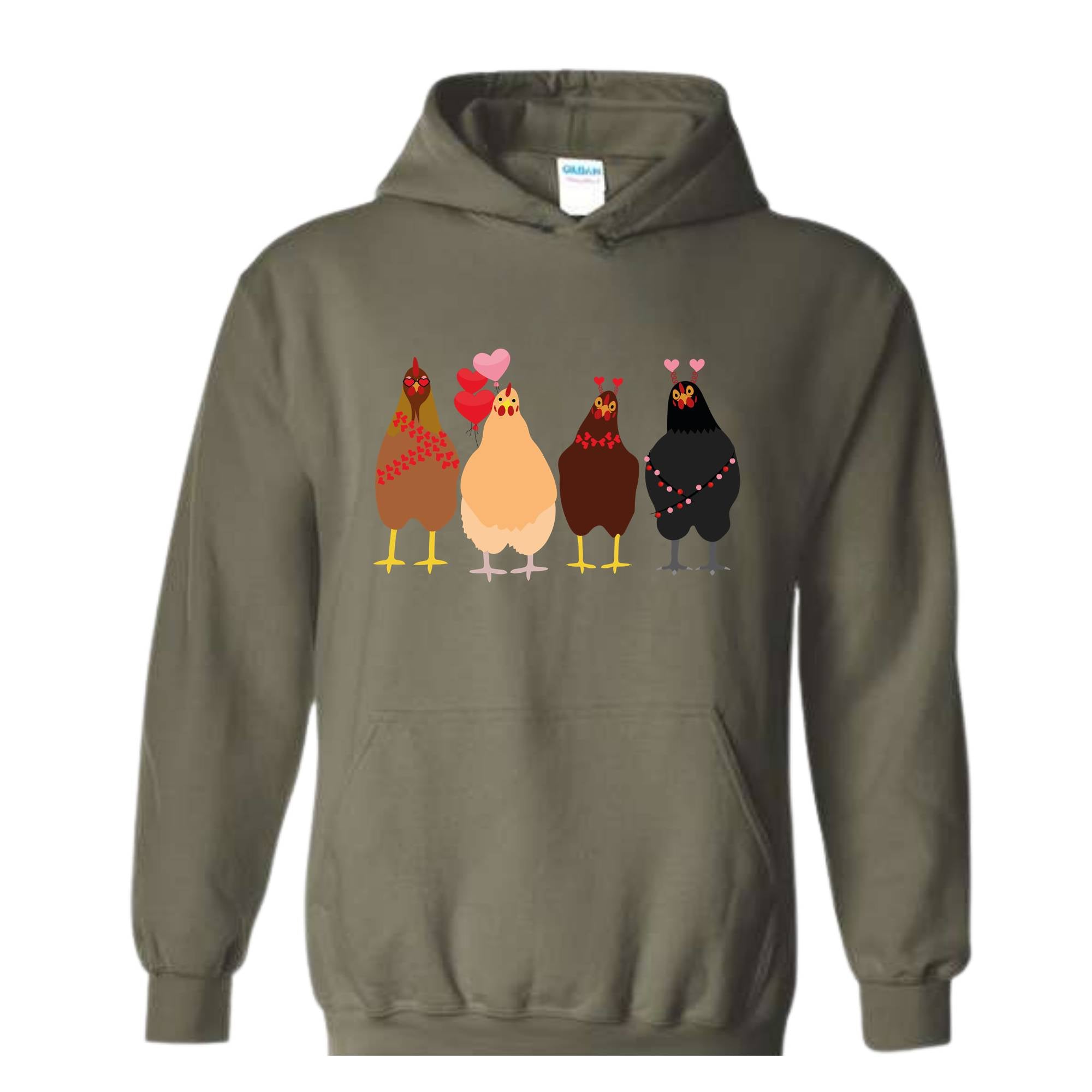 Сute Valentine Chickens Hoodie , Valentine Farm Animals Sweatshirt, Valentine day , Funny Valentine , Valentine Sweatshirt