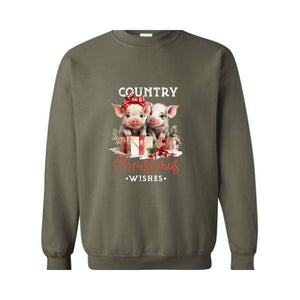 Country Christmas Wishes Sweatshirt, Christmas Sweatshirt, Christmas Gifts, Christmas Pig Sweater, Pig Sweatshirt