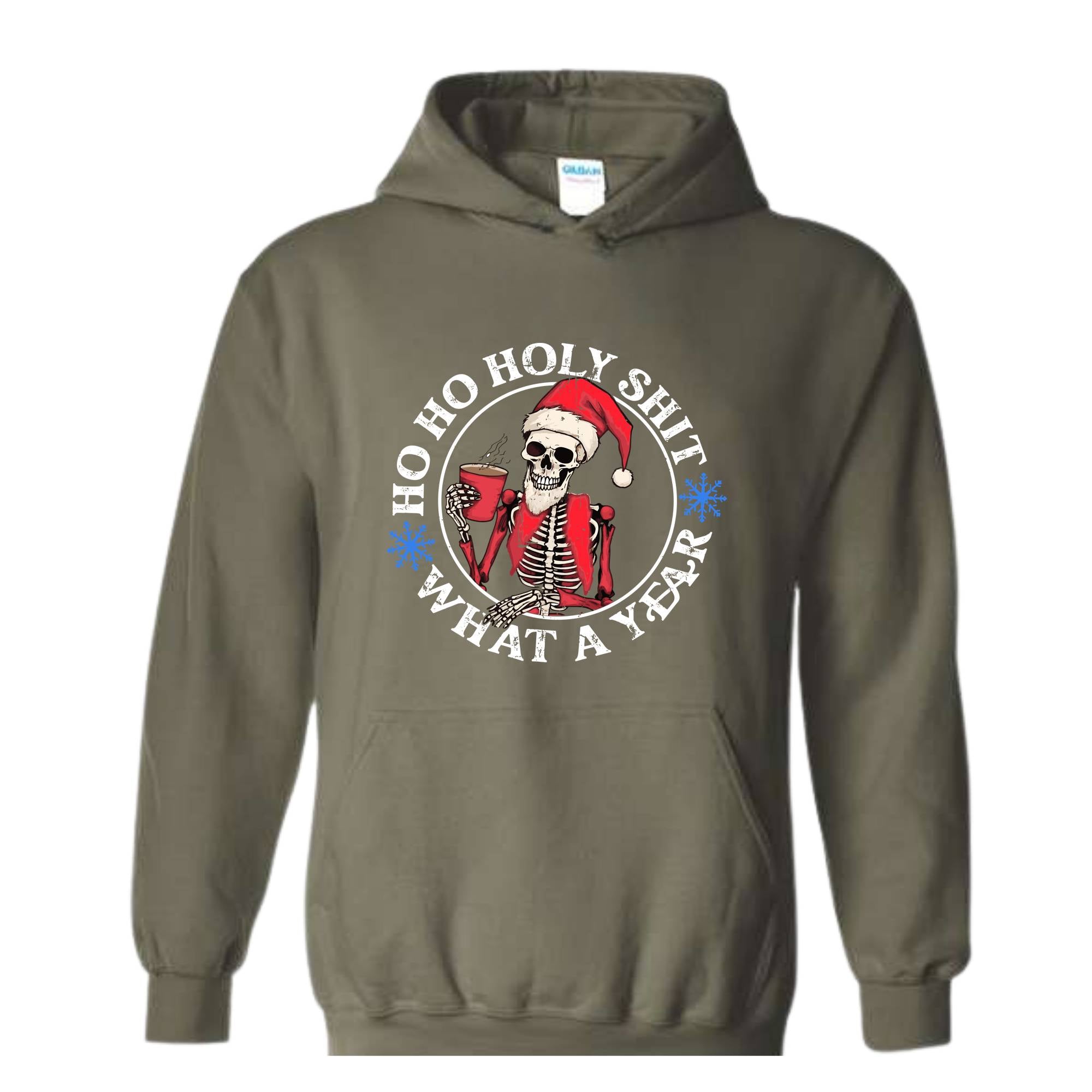 Ho Ho Holy Sh*t What A Year Sweatshirt, Christmas Sweatshirt, Christmas Skeleton Sweatshirt, Christmas Gift, Santa Claus Sweatshirt