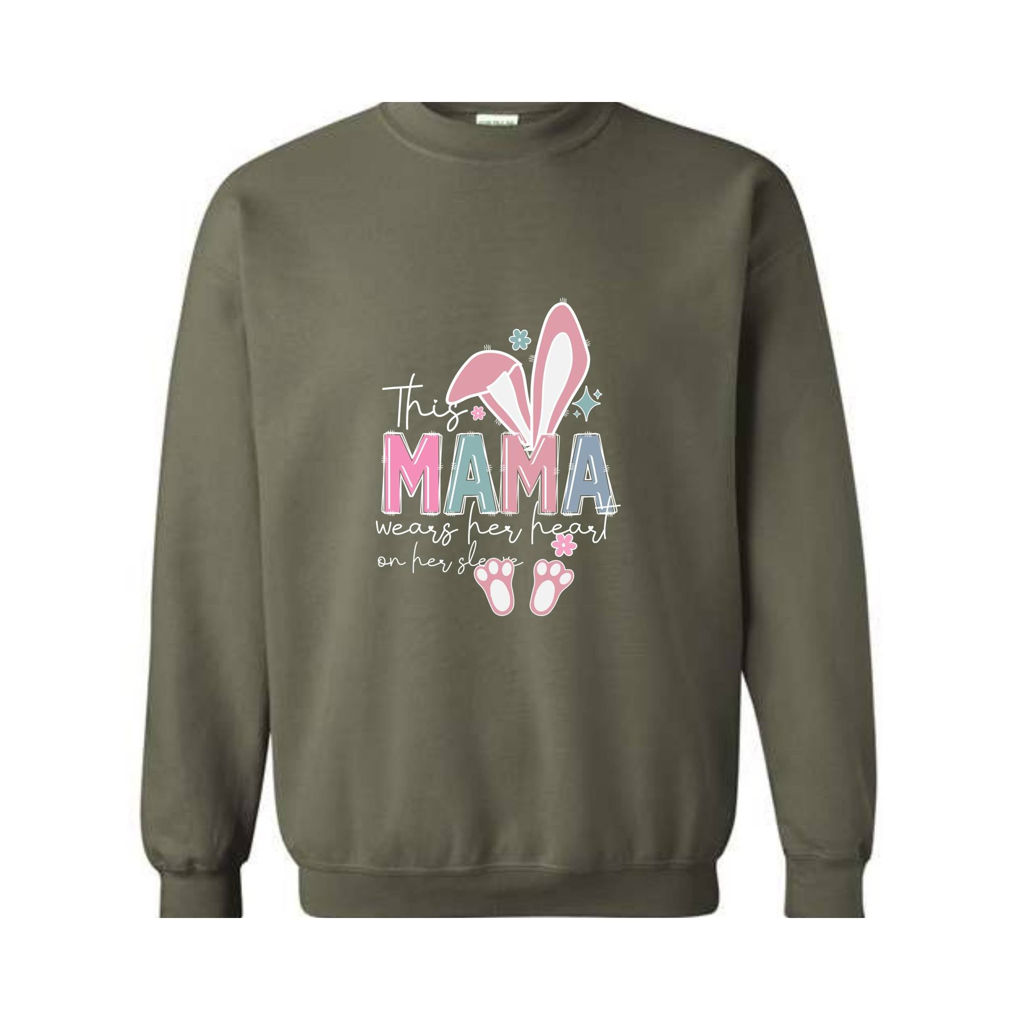 This Mama Wears Her Heart On Her Sleeve Sweatshirt, Easter Day Sweatshirt, Mom Easter Sweatshirt, Mama Sweatshirt, Mom Easter Day Gift