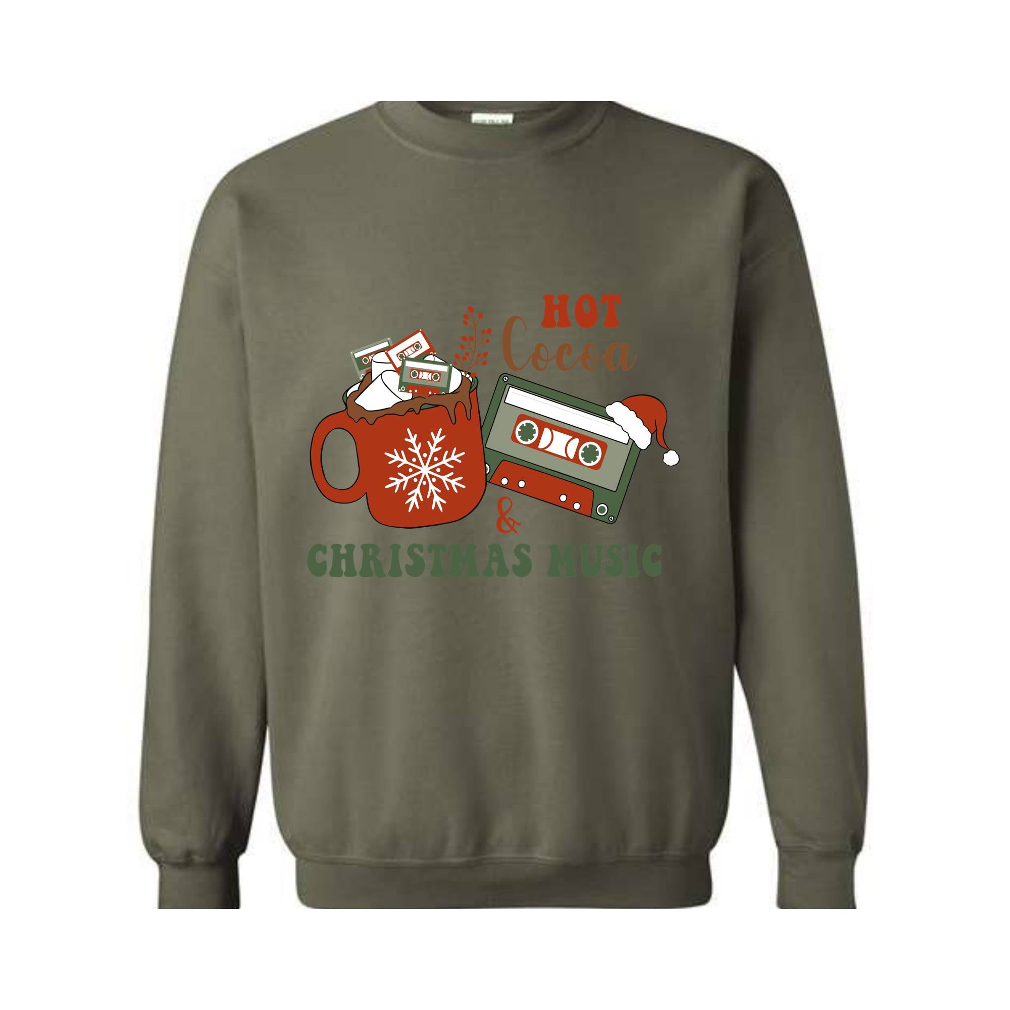 Hot Cocoa and Christmas Music Sweatshirt, Christmas Party Sweater, Christmas Family, Hot Cocoa Drinks Sweatshirt