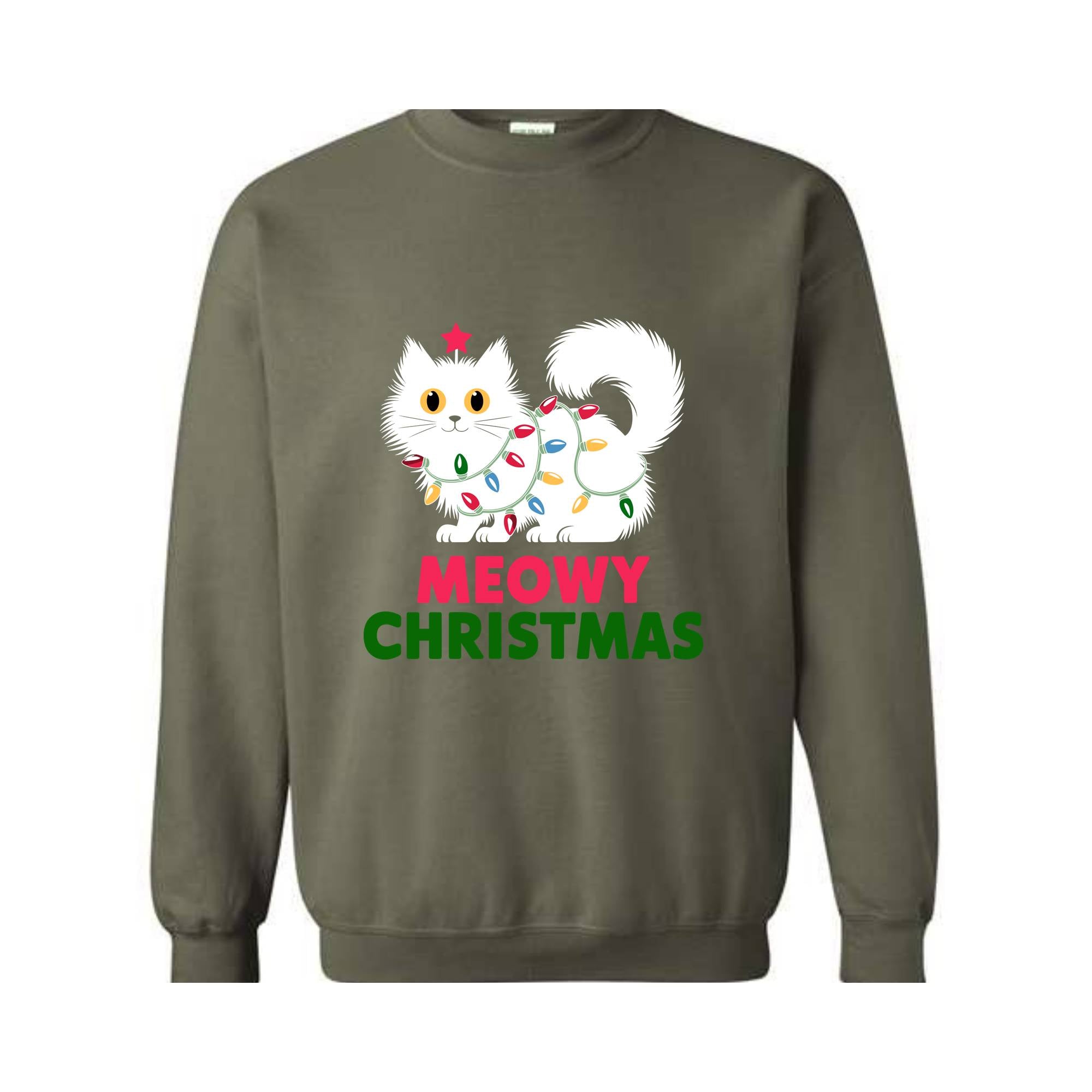 Meowy Christmas Cat Sweatshirt, Black Cat Christmas Hoodie, Cat Lover Tee, Cute Cat Hoodie, Christmas Lights Hoodie, Cat Lover Gift