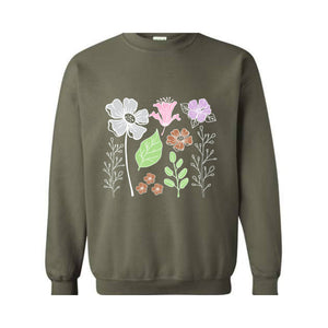 Boho Flower Sweatshirt Flowers Lovers Sweater Women Floral Minimalist Sweater Flower Print Sweatshirt Woman Gift Flower Sweatshirt