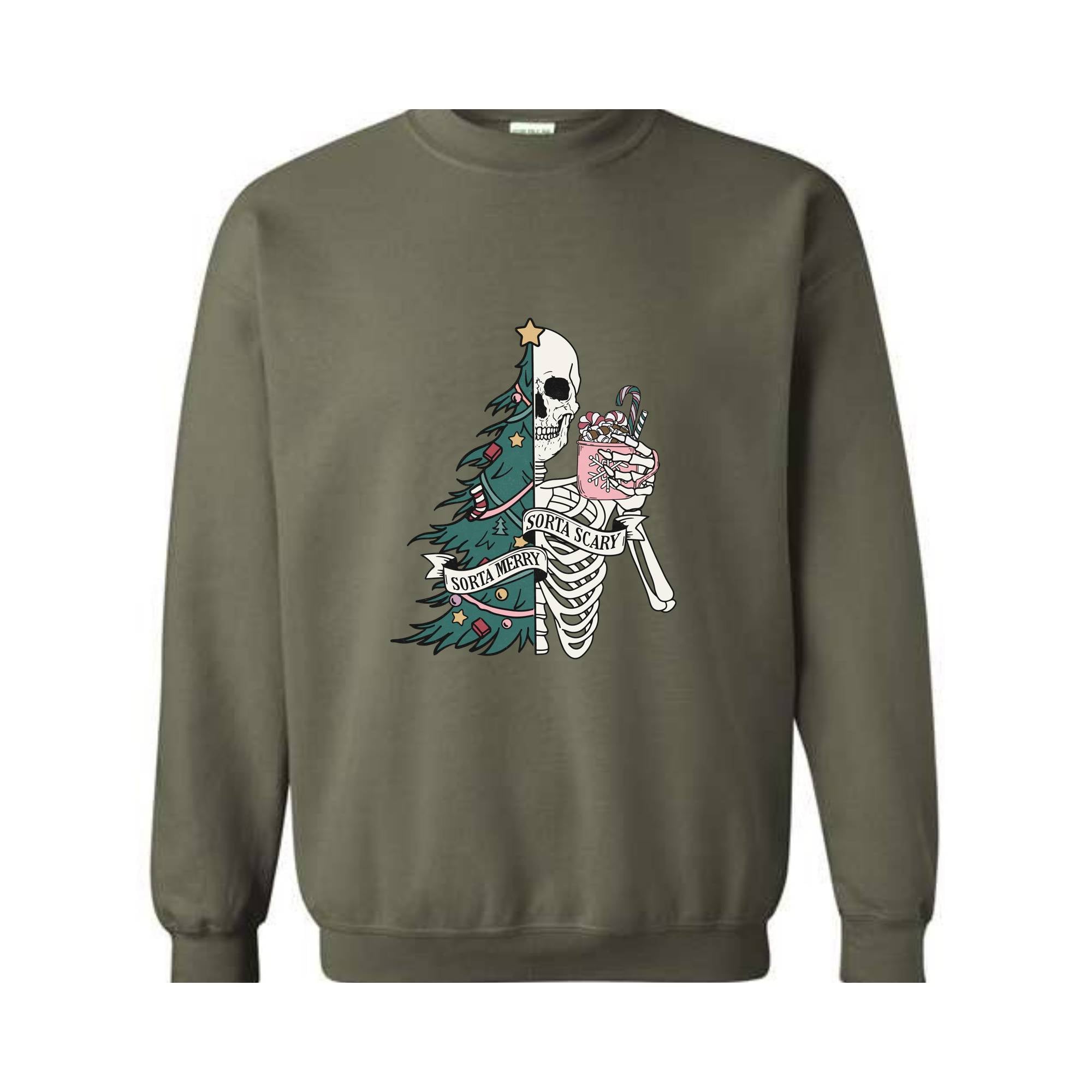 Sorta Merry Sorta Scary Sweatshirt, Christmas Skeleton Sweatshirt, Christmas Sweatshirt, Christmas Gifts, Christmas Tree Sweater