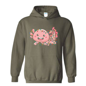 Cute Axolotl Christmas Lights Sweatshirt, Axolotl Lover Sweater, Santa Axolotl Sweatshirt, Axolotl Holiday Sweatshirt