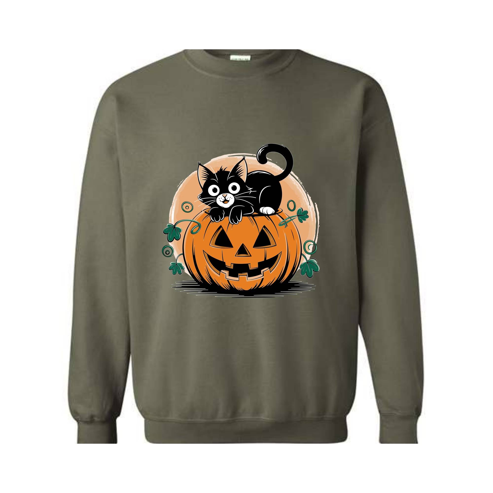 Black Cat Pumpkin Sweatshirt, Fall Shirt, Halloween Gift, Pumpkin Patch Sweatshirt, Black Cat Halloween Sweat, Retro Halloween Sweatshirt