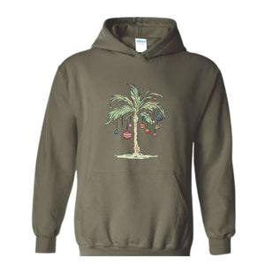 Christmas Palm Tree Hoodie, Tropical Christmas Hoodie, Aloha Christmas Sweater, Holiday Beach Hoodie