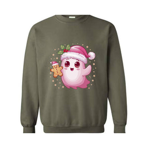 Christmas Cute Cookie Ghost Sweatshirt, Christmas Ghost Shirt, Gingerbread Ghost Sweatshirt