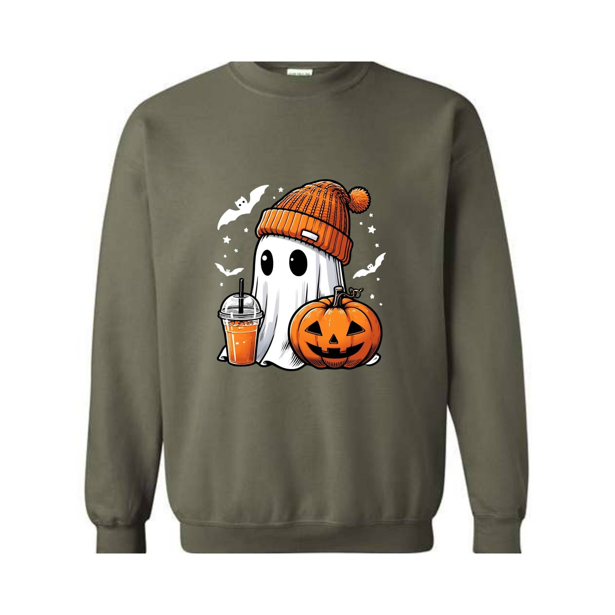 Cute Ghost Halloween Sweatshirt, Ghost Coffee Sweatshirt, Coffee Lover Sweater, Pumpkin Head Crewneck, Pumpkin Spice Shirt, Boo Sweatshirt