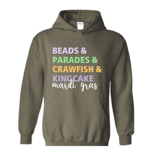 Beads Parades Crawfish Kingcake Mardi Grags Sweatshirt, Trendy Mardi Gras Carnival Hoodie, Funny Shenanigans Hoodie, Cute Parade Hoodie