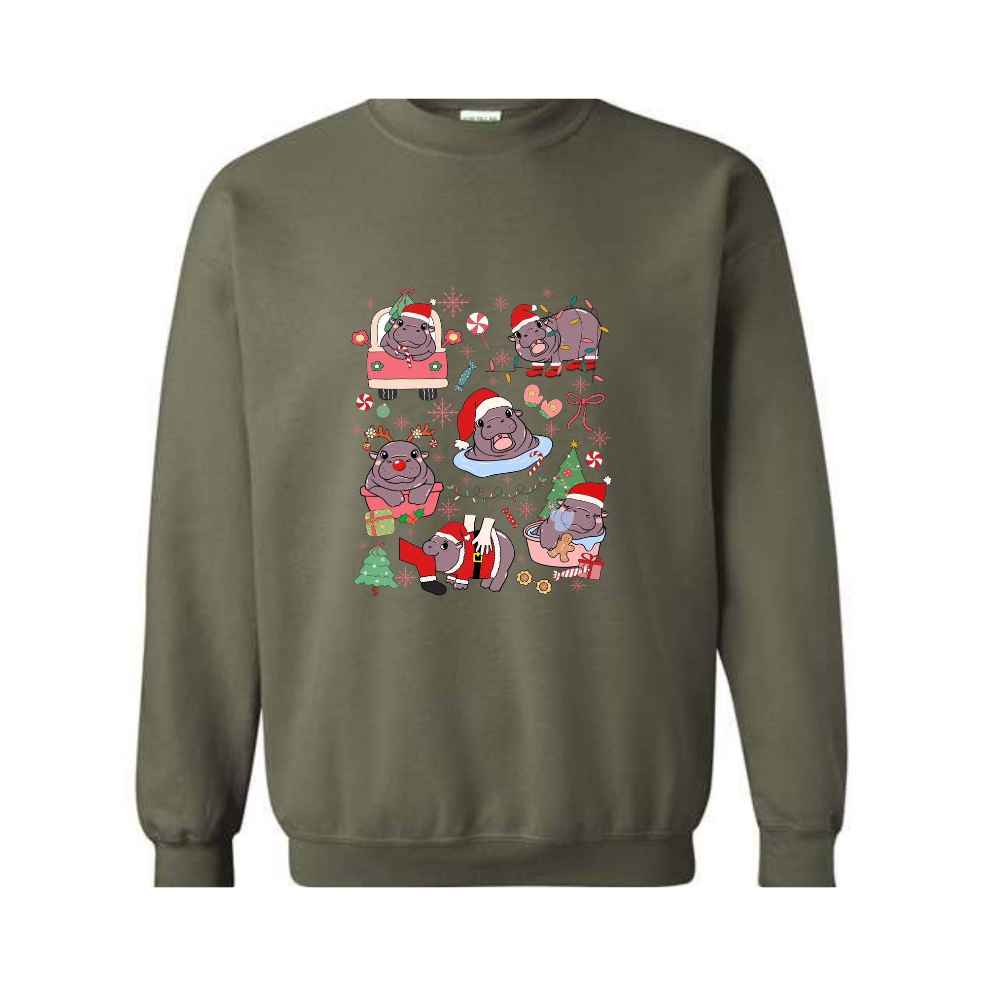 Christmas Coquette Moo Deng Sweatshirt, Coquette Bows Sweater, Moo Deng And Christmas Tree Sweatshirt, Festive Holiday Sweatshirt