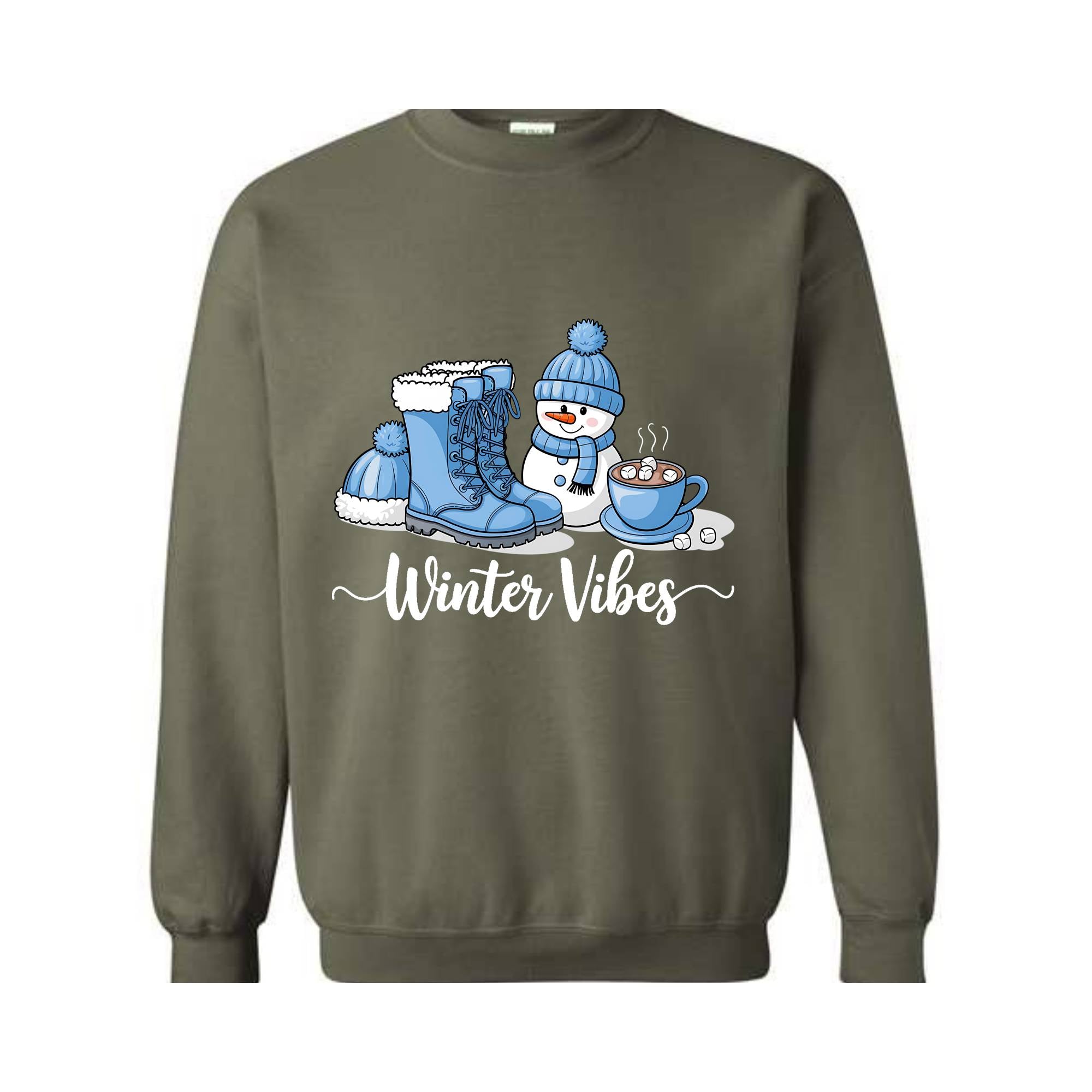 Winter Vibes Sweatshirt, Cute Winter Sweater, Holiday Sweatshirt, Winter Clothing, Coffee Lover Gift, Cute Snow Sweatshirt