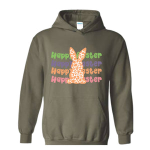 Happy Easter Leopard Print Bunny Hoodie, Easter Bunny Hoodie, Cute Bunny Cheetah Print Sweater, Easter Hoodie