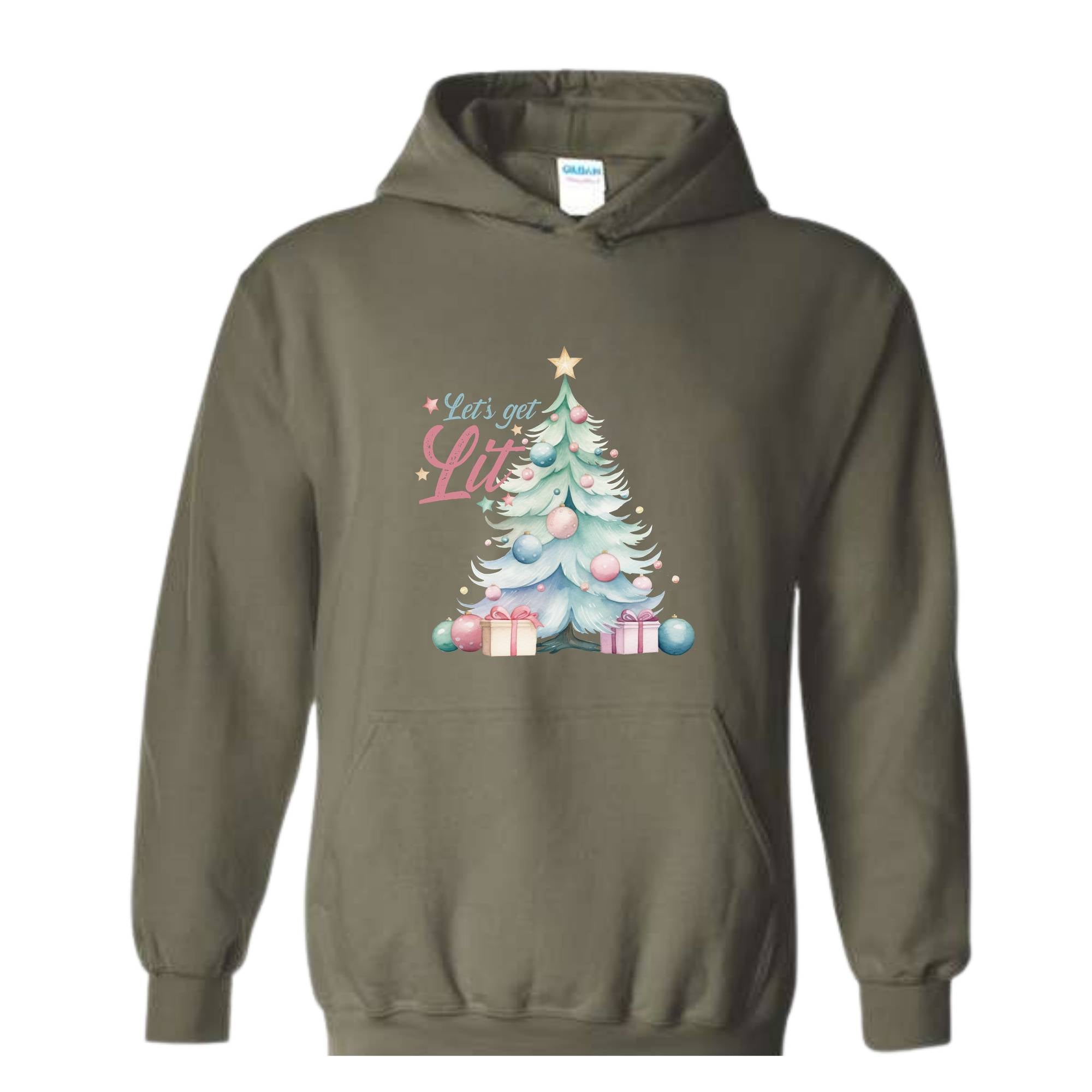 Let's Get Lit Hoodie, Cute Christmas Hoodie, Christmas Tree Hoodie, Christmas Gift, Holiday Hoodie, Xmas Gift, Women Christmas