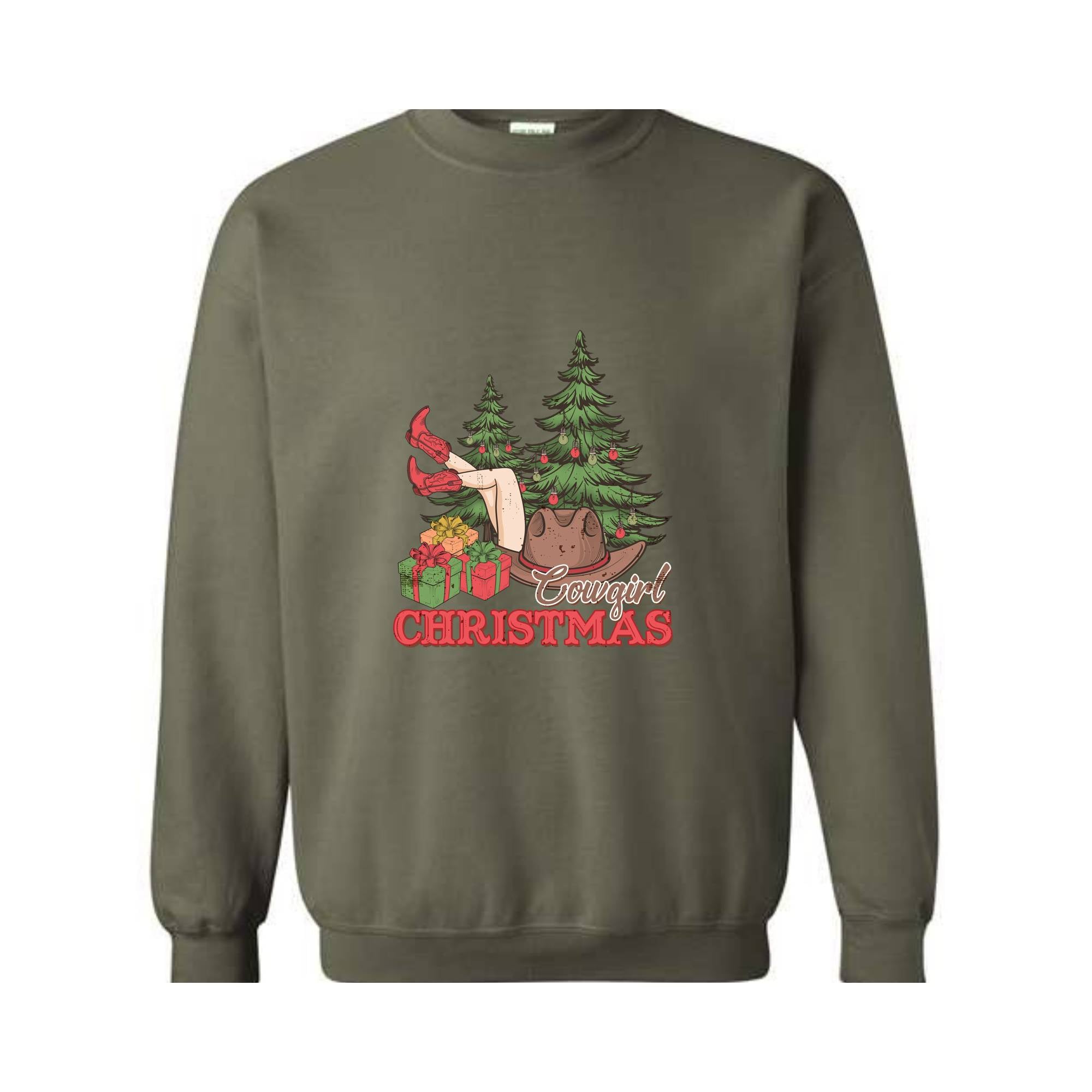 Cowgirl Christmas Tree Sweatshirt, Christmas Western Sweatshirt, Country Christmas Sweater, Western Santa Sweatshirt