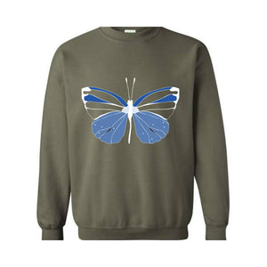 Blue Butterfly Sweatshirt, Butterfly Lover Sweatshirt, Butterfly Hoodie, Butterflies Sweater, Blue Lover Gift, Woman Butterfly Sweatshirt