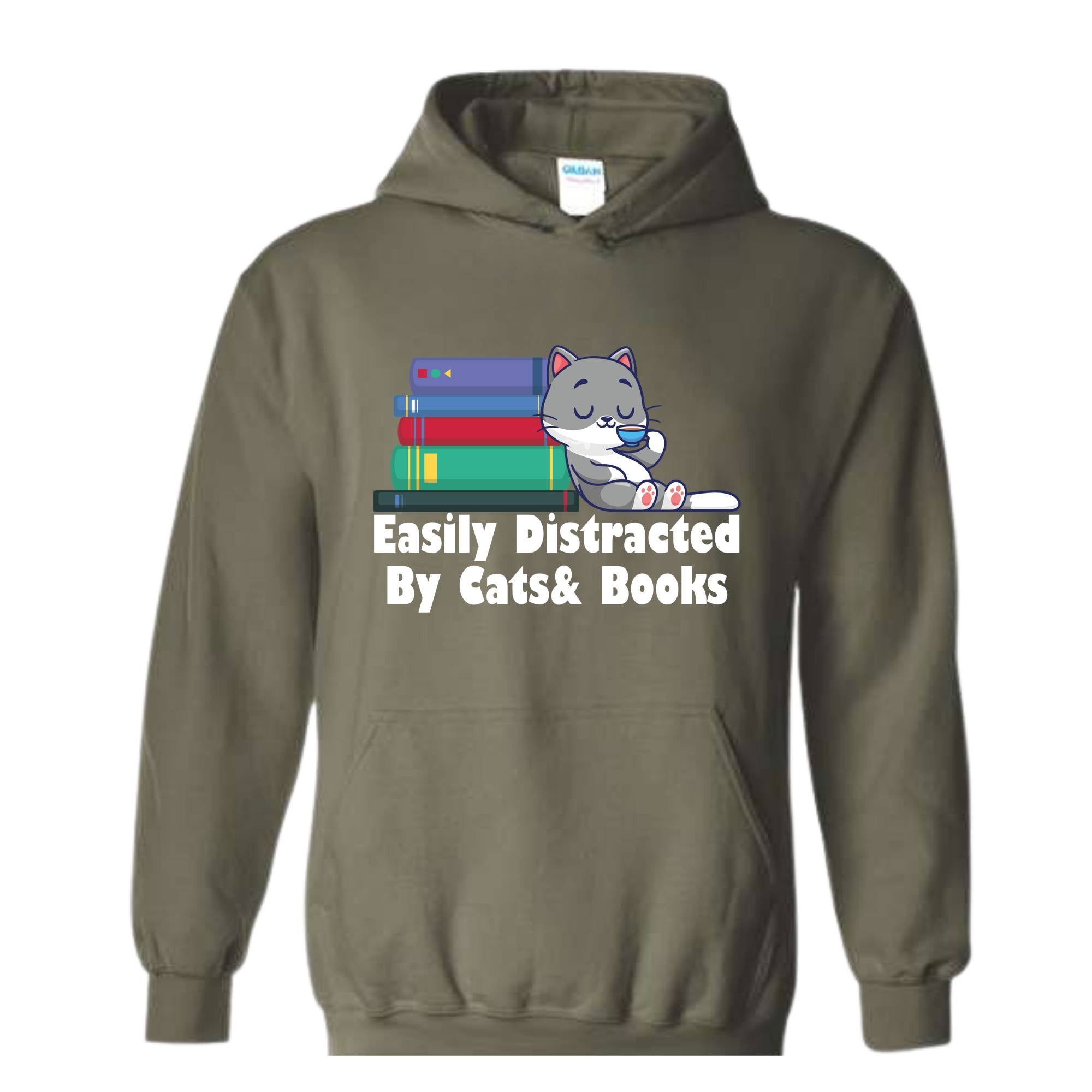 Easily Distracted By Cats And Books Hoodie , Book Lover Gift, Funny Cat Sweatshirt, Cat Lover Sweatshirt, Cat Lover Gift, Cats and Books