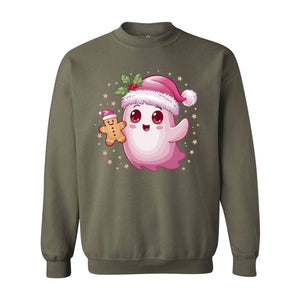 Christmas Cute Cookie Ghost Sweatshirt, Christmas Ghost Sweatshirt, Gingerbread Ghost Sweatshirt, Christmas Gingerbread Hoodie