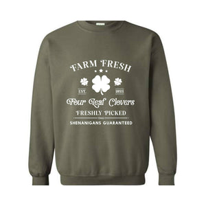 Farm Fresh Four Leaf Clover Sweatshirt, St. Patricks Day Sweatshirt, Lucky Sweatshirt, Leaf Clover Sweatshirt, Shamrock Sweatshirt,