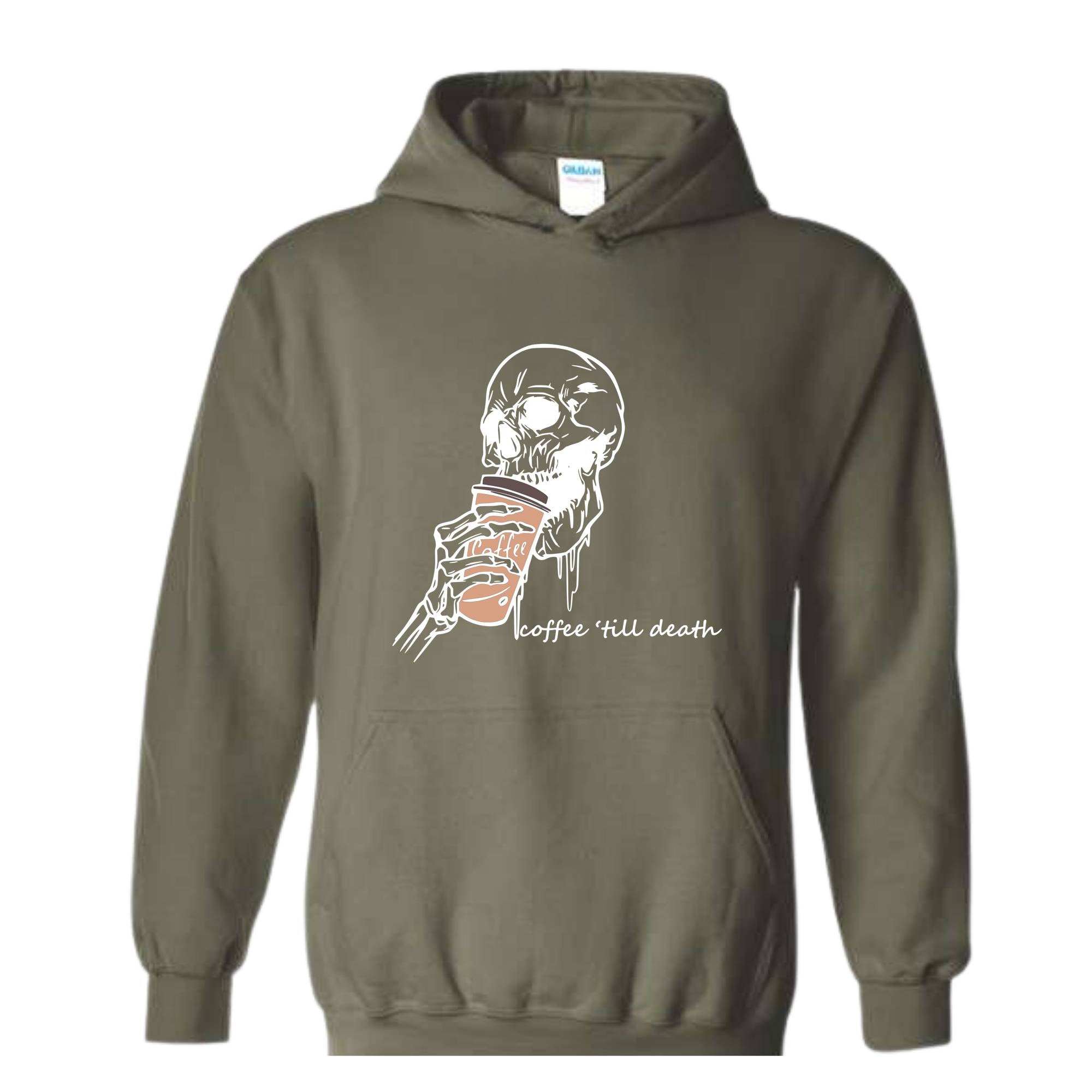 Coffee Till Death Hoodie, Skeleton Hoodie, Coffee Addict Sweater, Skeleton Drinking Coffee Hoodie