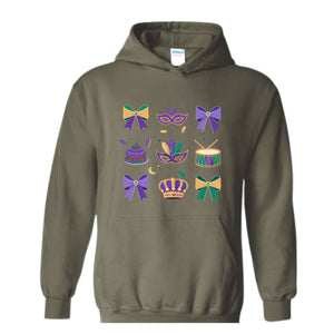 Mardi Gras Coquette Sweatshirt, Mardi Gras Hoodie, Mardi Beads Hoodie, Louisiana Festival Hoodie, New Orleans Carnival Bow Sweatshirt