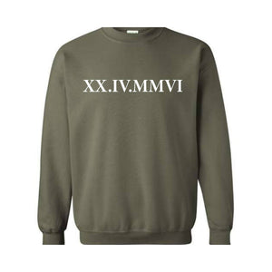 Roman Numeral Custom Sweatshirt, Custom Anniversary Date Couple Sweatshirt, Custom Initials With Heart Sleeve Sweatshirt