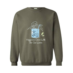 Happiness Comes With the Sea Waves Sweater, Happy Day Sweater, Summer Day Sweater, Waves Sea Sweatshirt, Juice Sea With Straw