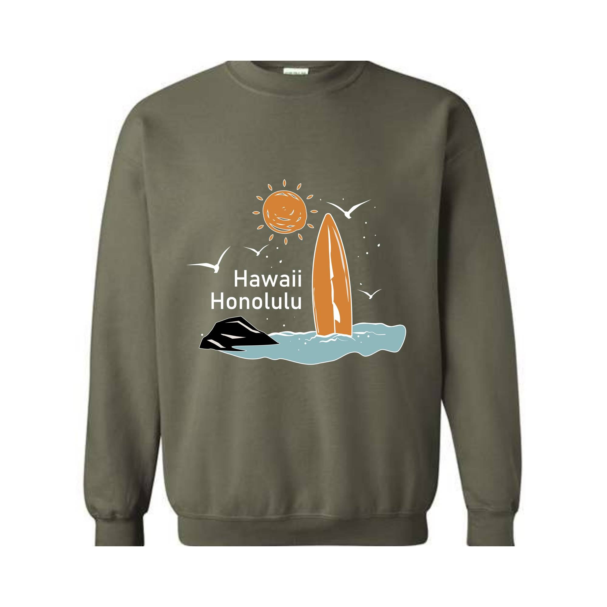 Hawaii Honolulu Sweatshirt, Beach Waves Sweatshirt, Surfing Hoodie, Sun Sweatshirt, Holiday Sweatshirt, Trendy Hawaii Sweatshirt