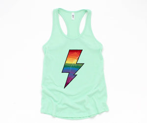 Lightning Bolt Tank Top, Gay Pride Shirt, Lesbian, Girl Power, Rainbow Shirt, LGBTQIA+ Tank, Pride Month Tank