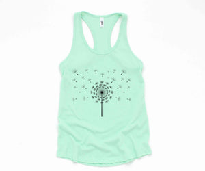 37500-Dandelion Tank Top, Flower Tank Top, Floral Tank Top, Summer Tank Top, Nature Tank Top, Yoga Dandelion Tank Top, Scattered Dandelion Top