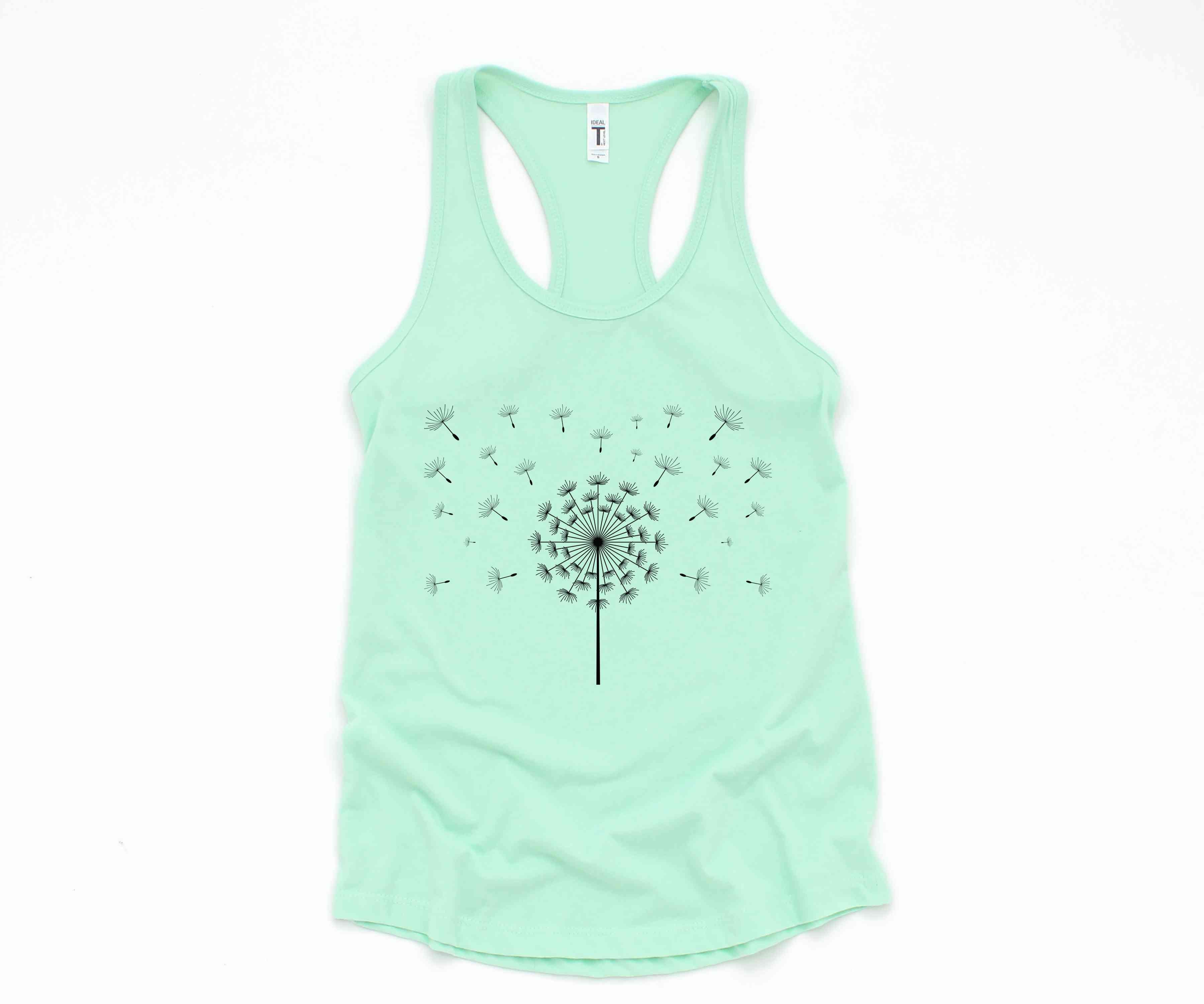 37500-Dandelion Tank Top, Flower Tank Top, Floral Tank Top, Summer Tank Top, Nature Tank Top, Yoga Dandelion Tank Top, Scattered Dandelion Top