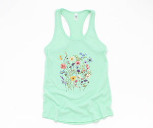 Vintage Flowers Tank Top, Boho Shirt, Botanical Floral Tank, Wildflowers T-Shirt, Floral Gym Tank Top