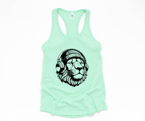 Lion Tank Top, Music Tank Top, Animals Lover Tank Top, Cute Animal Tank Top, Cat Lover Tank Top, Big Cat Tank Top, Music Cat Tank Top