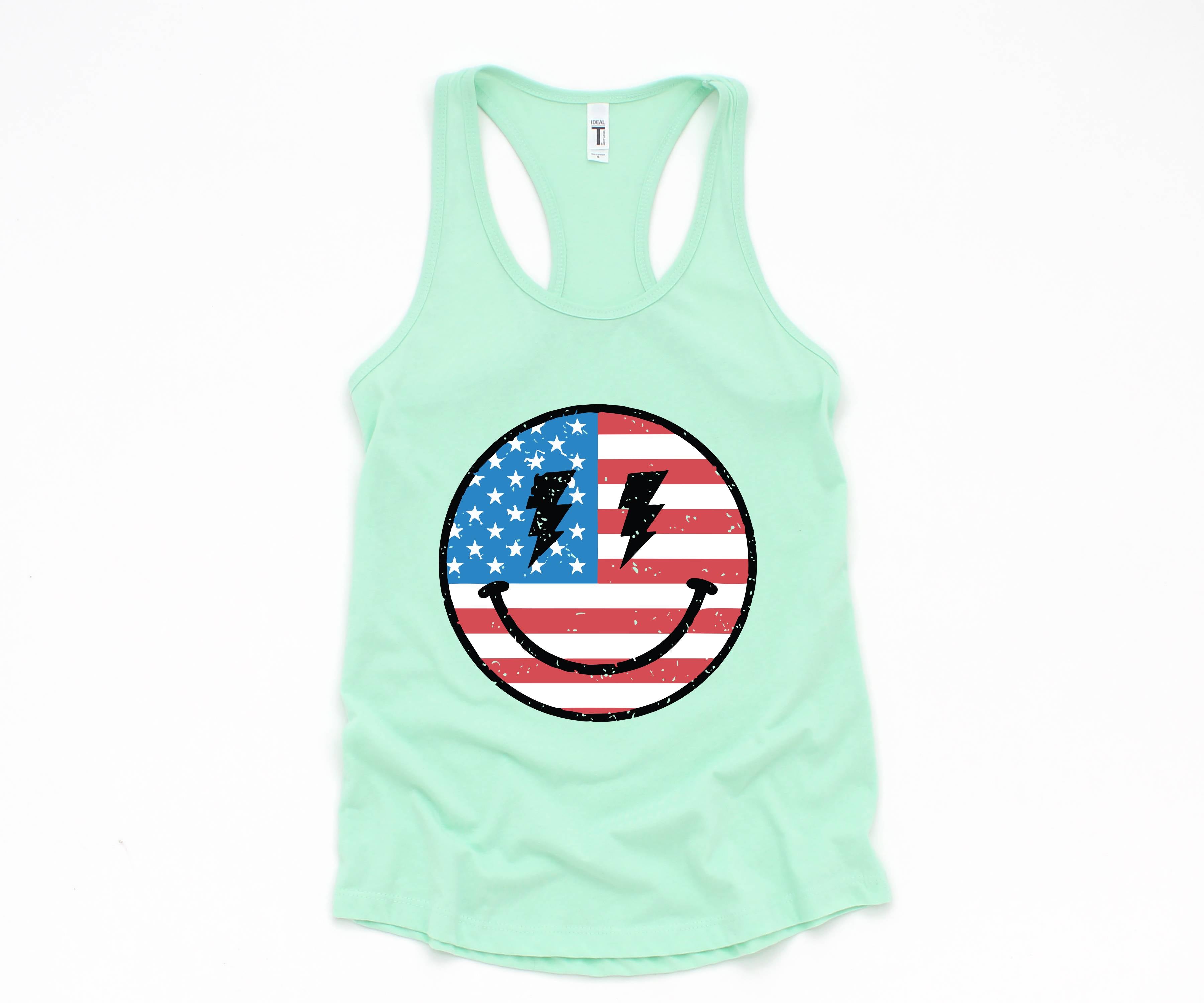 USA Smiley Face Tank Top, Usa Shirt, July 4th Tank, Women's 4th Of July Tank Top, Patriotic Tank Top, America Gifts