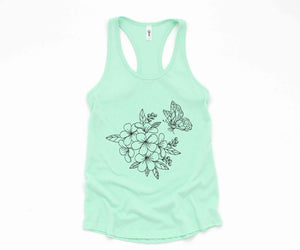 Flower And Butterfly Tank Top, Flower Tank Top, Butterfly Tank Top, Floral Tank Top, Spring Flower Tank Top, Spring Tank Top